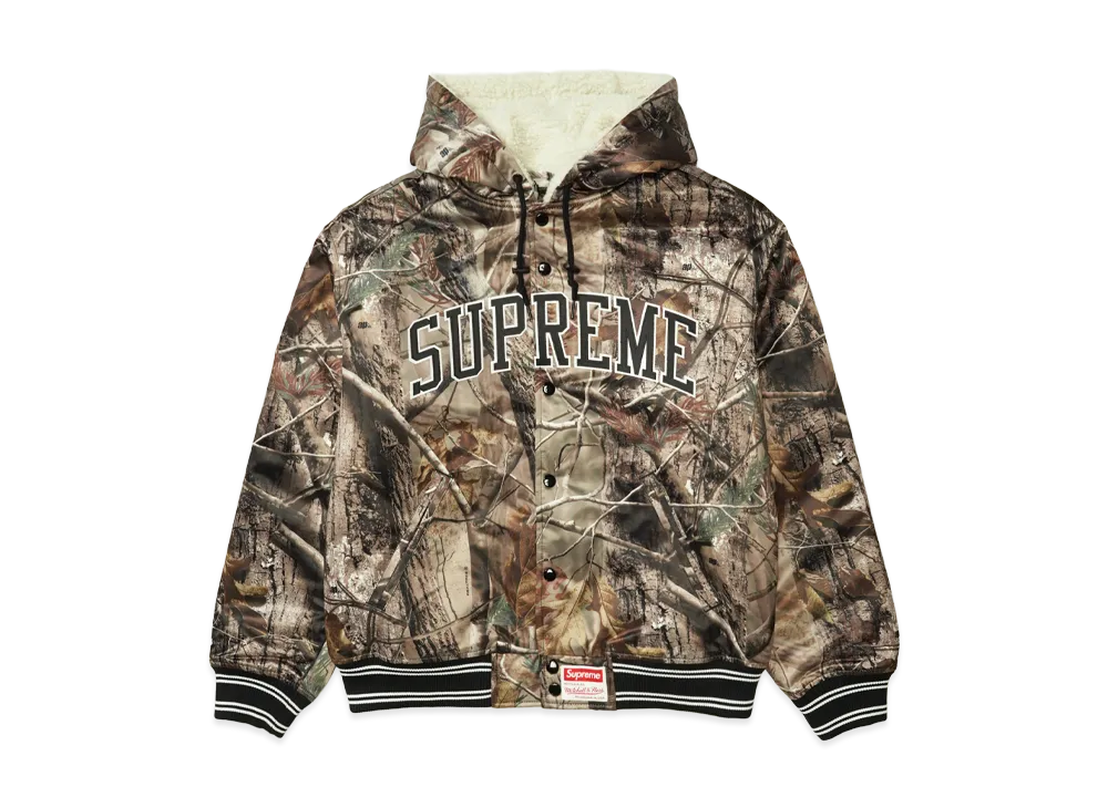 Supreme x Mitchell & Ness Lined Hooded Satin Varsity Jacket