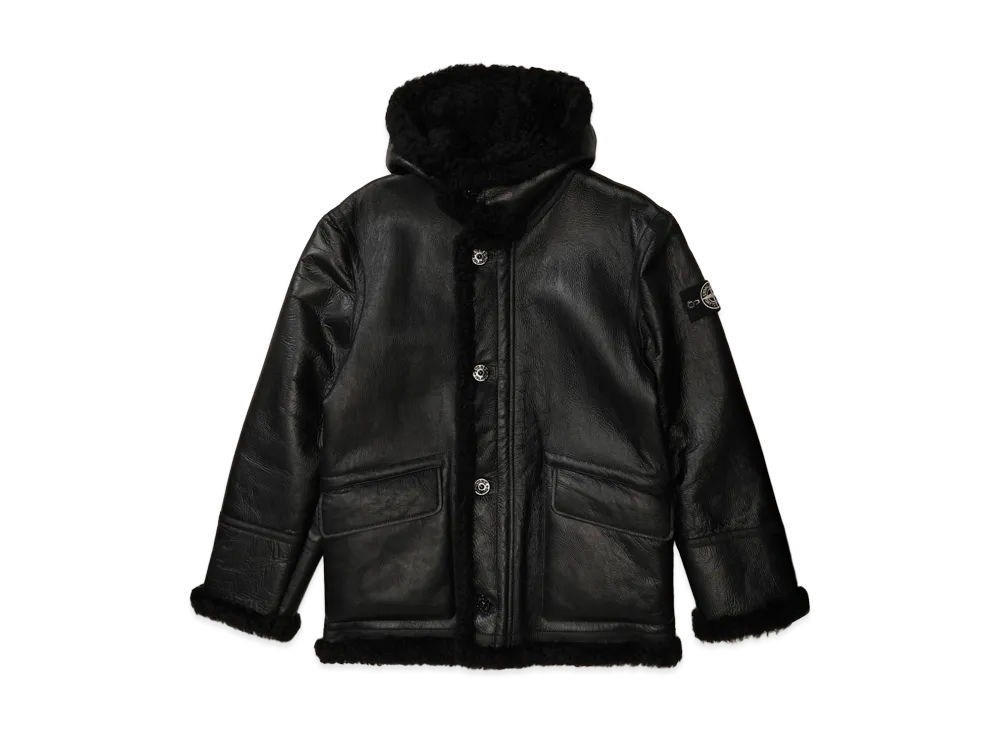 Supreme / Stone Island Hand-Painted Hooded Shearling Jacket "Black"