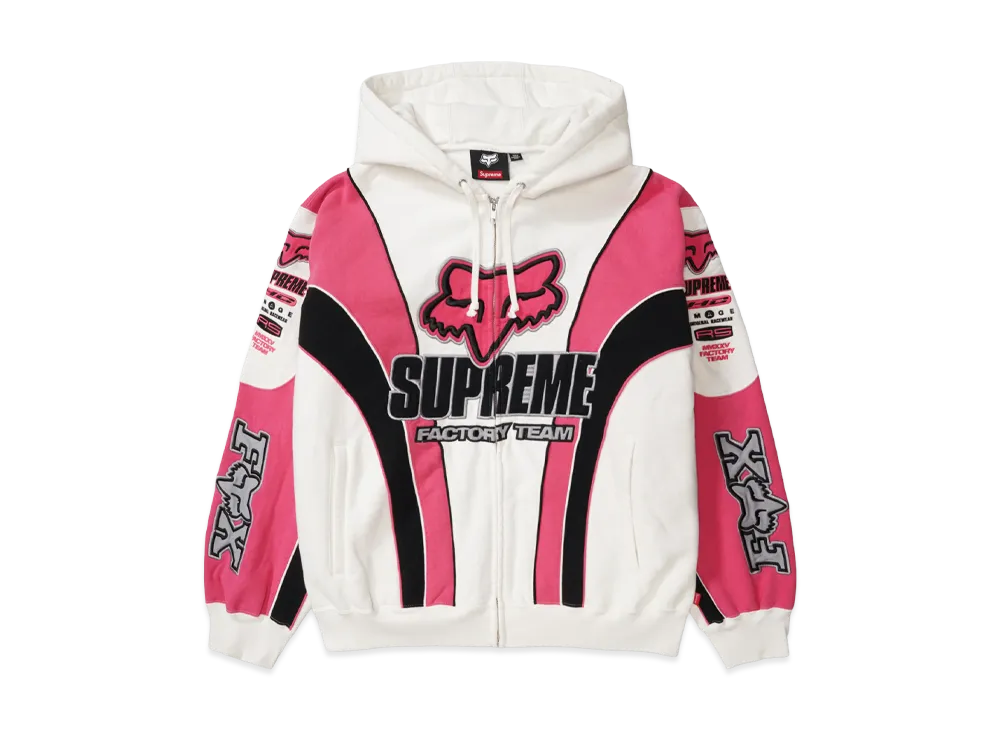 Supreme x Fox Racing Zip Up Hooded Sweatshirt "White"