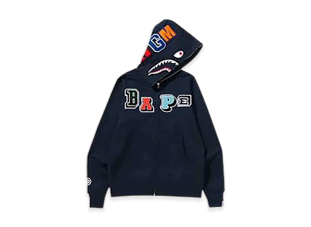 A BATHING APE Multi Fonts Shark Full Zip Hoodie "Navy"