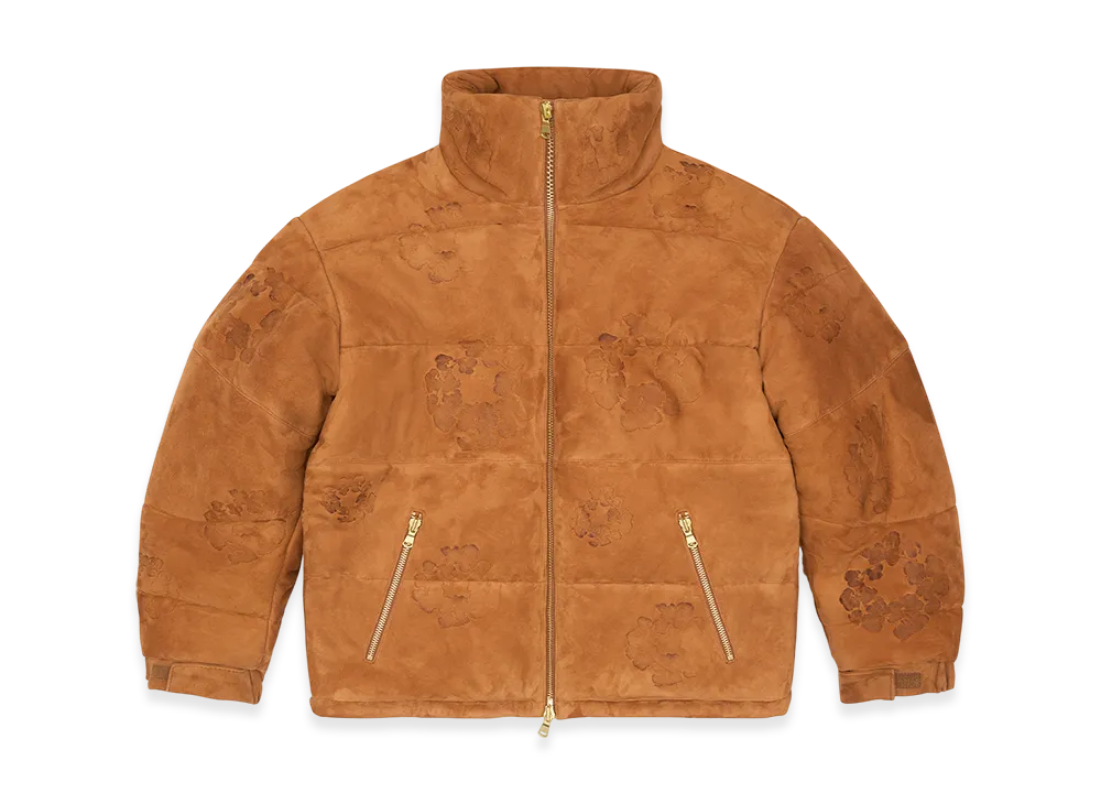 DENIM TEARS Embossed Leather Wreath Puffer "Brown"