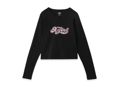 X-Girl Rhinestone And Glitter Logo L/S Baby Tee "Black"