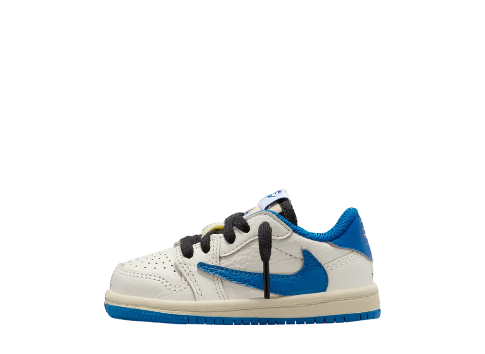 トラヴィススコット × フラグメント × ナイキ TD エアジョーダン1 ロー OG "セイル/ミリタリーブルー" (キッズ)