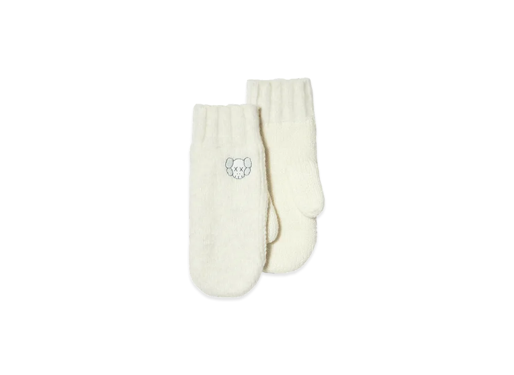 Uniqlo x KAWS Winter Kids Heattech Suffle Yarn Knit Mittens "Off White"