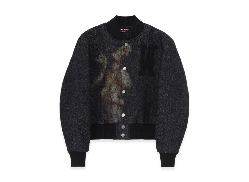 WILDSIDE YOHJI YAMAMOTO x M A S U Woman Portrait Varsity Jacket "Black"