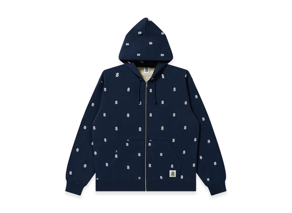 BlackEyePatch Dollar Sign Patterned Thermal Zip Hoodie "Navy"