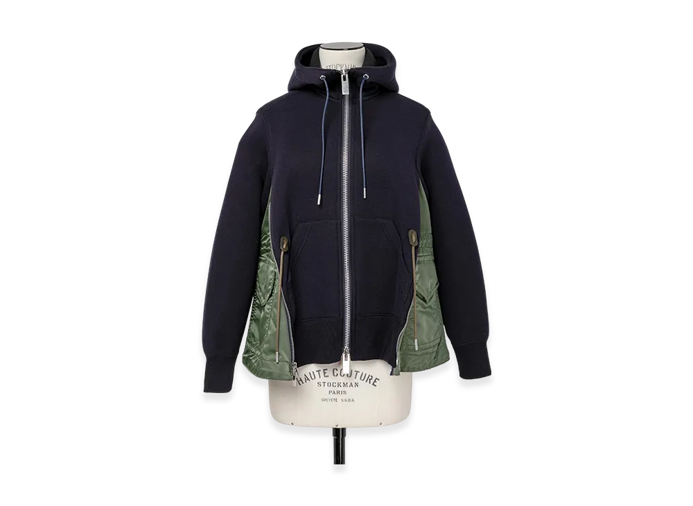 sacai Sponge Sweat x Nylon Twill Hoodie "Navy/Khaki"