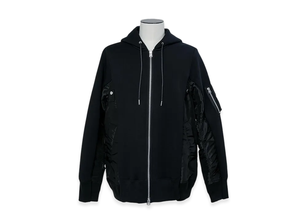 サカイ スポンジ スウェット x ナイロン ツイル フーディー "ブラック/ブラック"