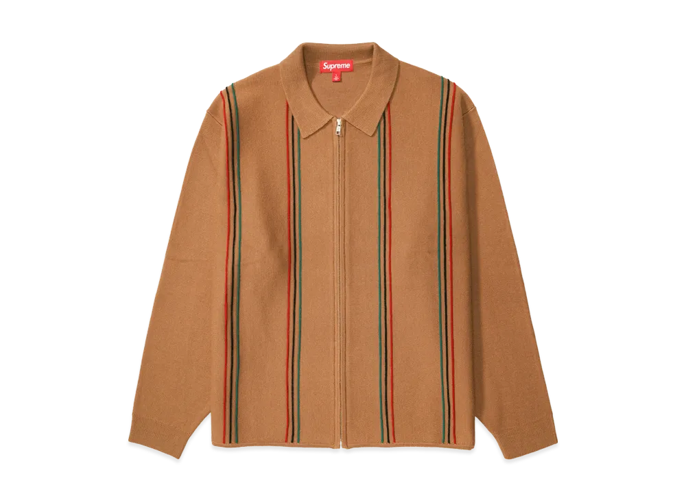 Supreme Stripe Zip Up Polo Sweater 