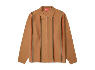 Supreme Stripe Zip Up Polo Sweater "Tan"