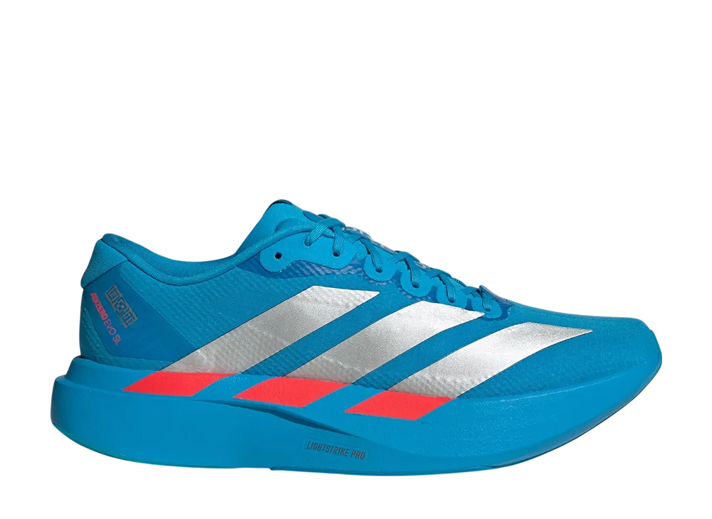 アディダス アディゼロ エヴォ SL ウーブン "ソーラーブルー/シルバーメタリック/ルシッドレッド"