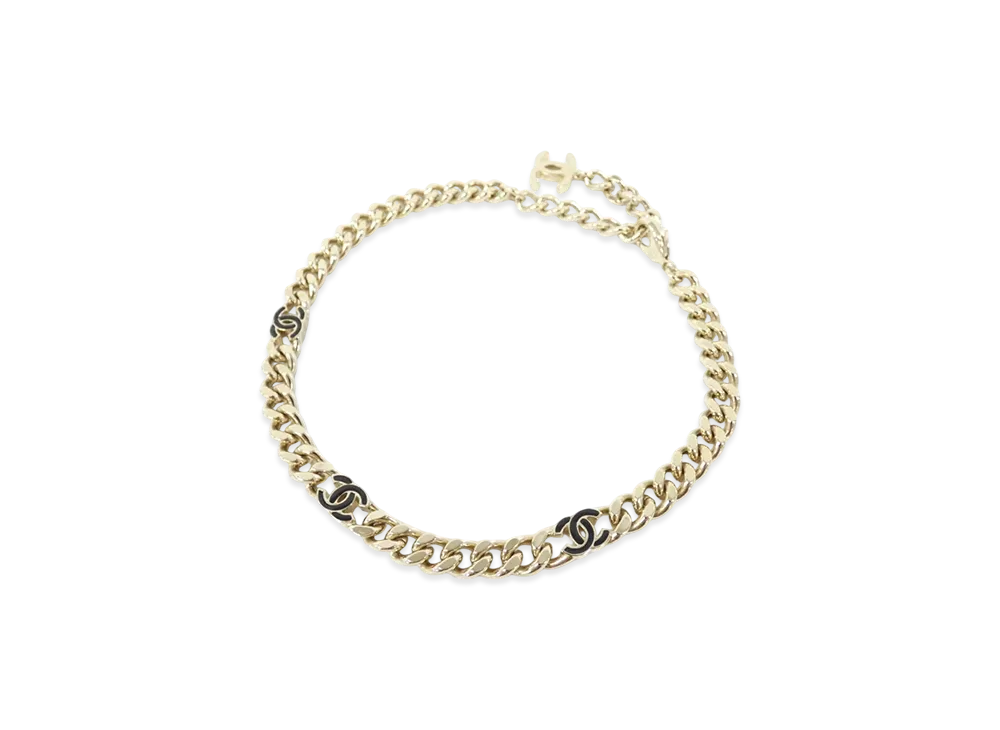 CHANEL CC Metal Choker Necklace "Black/Gold"