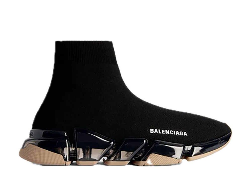 バレンシアガ ウィメンズ スピード 2.0 フル クリア ソール リサイクルニット スニーカー "ブラック/ベージュ"