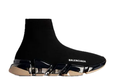 BALENCIAGA Women's Speed 2.0 Full Clear Sole Recycled Knit Sneaker "Black/Beige"