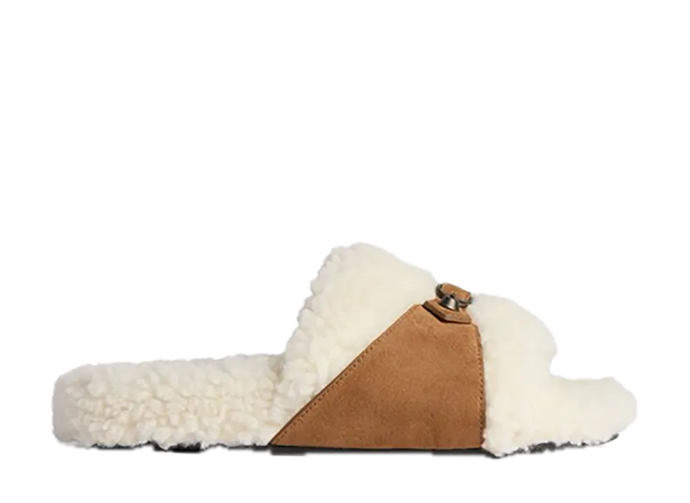 バレンシアガ ウィメンズ ファーリー スライドサンダル "オフホワイト/ブラウン"