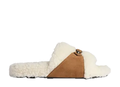 BALENCIAGA Women's Furry Slide Sandals "Off White/Brown"