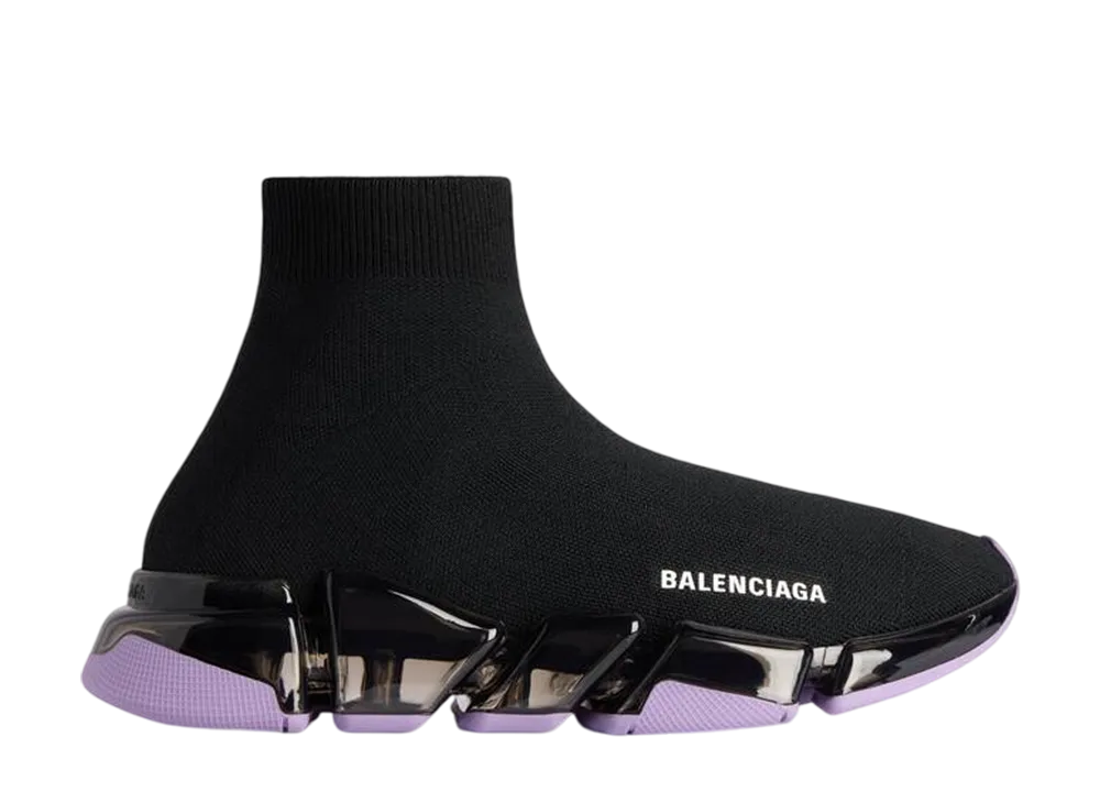 バレンシアガ ウィメンズ スピード 2.0 フル クリア ソール リサイクルニット スニーカー "ブラック/ライラック"
