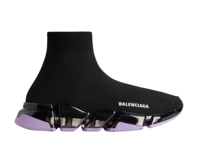 BALENCIAGA Women's Speed 2.0 Full Clear Sole Recycled Knit Sneaker "Black/Lilac"