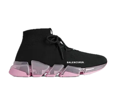 BALENCIAGA Women's Speed 2.0 Lace-up Full Clear Sole Recycled Knit Sneaker "Black/Light Pink"