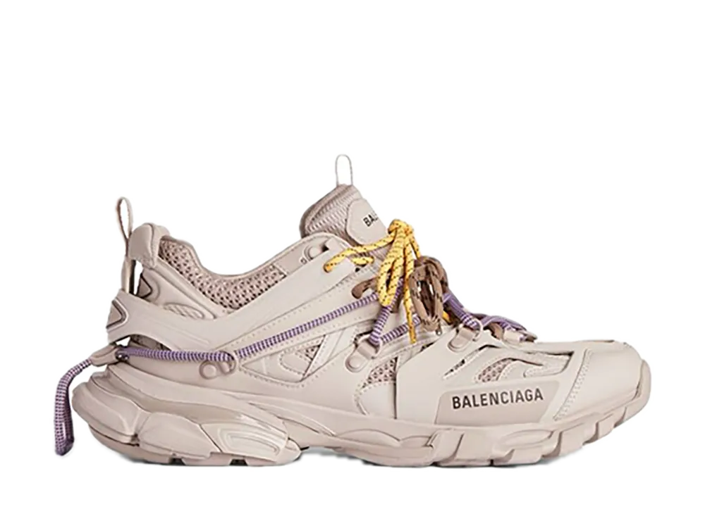 BALENCIAGA Women's Track Trail Lace Sneakers "Taupe/Yellow/Purple/Brown/Black"