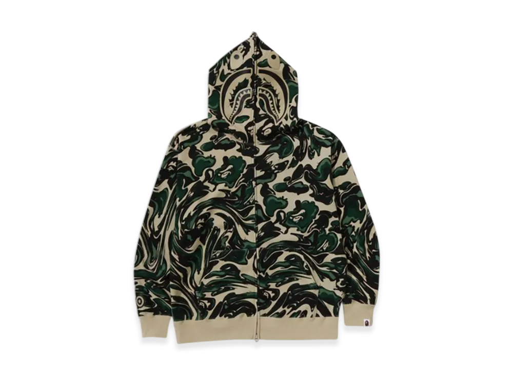A BATHING APE Marbling Camo Shark Relaxed Fit Full Zip Hoodie "Green"