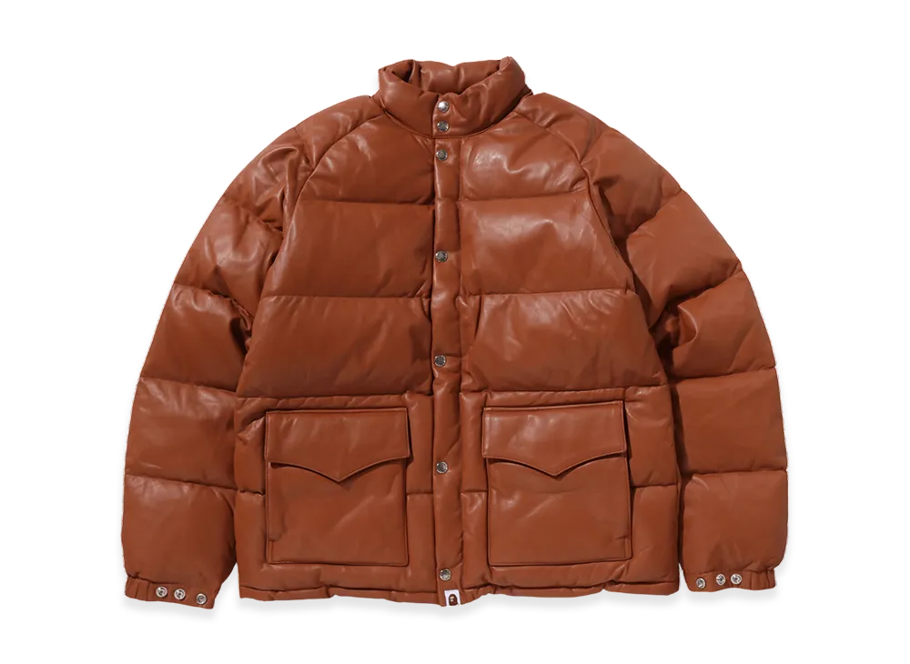 A BATHING APE Leather Classic Down Jacket "Brown"
