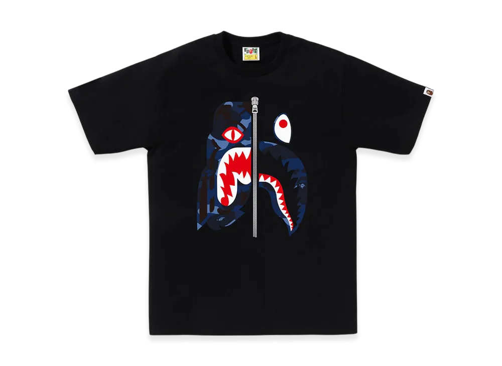 A BATHING APE Color Camo Tiger Shark Tee "Black/Navy"