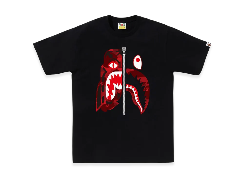 A BATHING APE Color Camo Tiger Shark Tee "Black/Red"