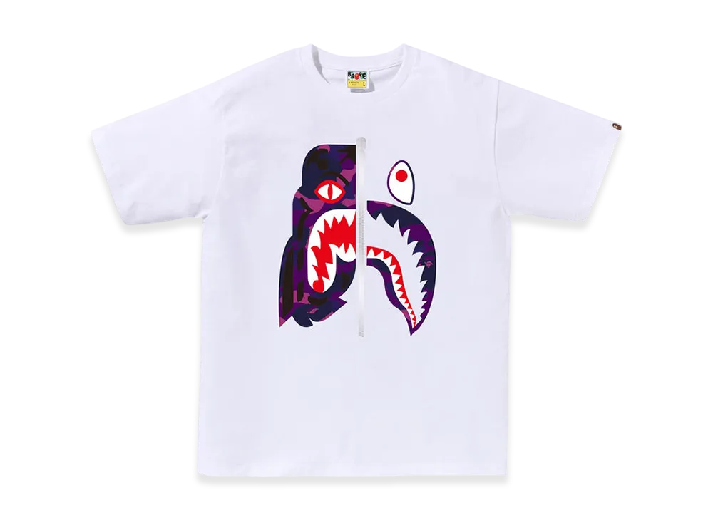 A BATHING APE Color Camo Tiger Shark Tee "White/Purple"