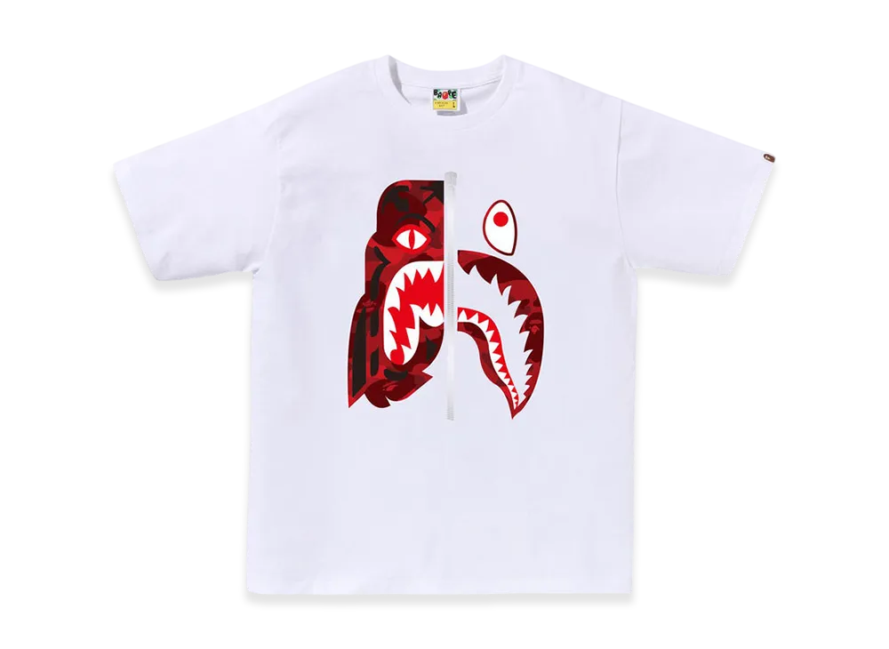 A BATHING APE Color Camo Tiger Shark Tee "White/Red"