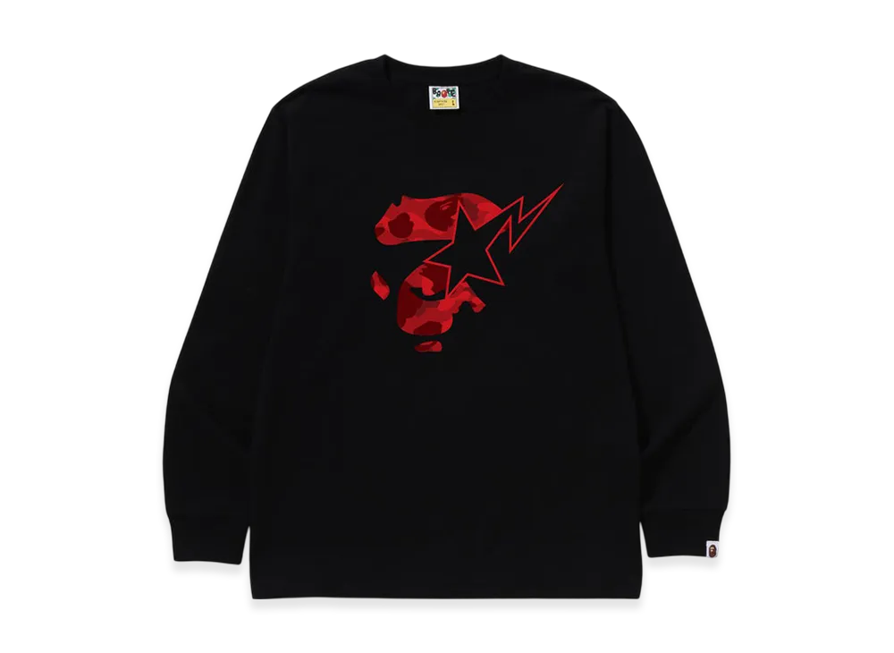 A BATHING APE Color Camo Ape Face Sta LS Tee "Black/Red"