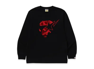 A BATHING APE Color Camo Ape Face Sta LS Tee "Black/Red"