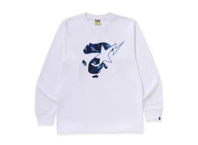 A BATHING APE Color Camo Ape Face Sta LS Tee "White/Navy"