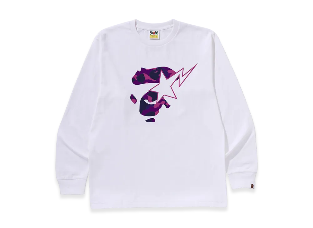 A BATHING APE Color Camo Ape Face Sta LS Tee "White/Purple"