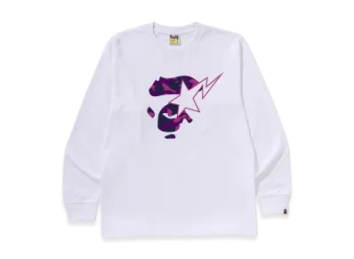 A BATHING APE Color Camo Ape Face Sta LS Tee "White/Purple"