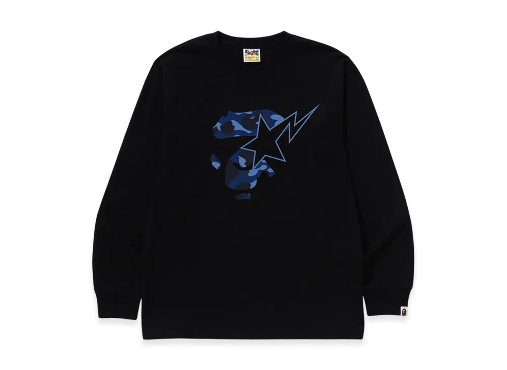 A BATHING APE Color Camo Ape Face Sta LS Tee "Black/Navy"