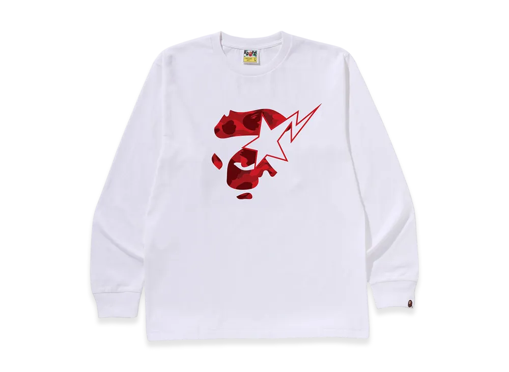 A BATHING APE Color Camo Ape Face Sta LS Tee "White/Red"