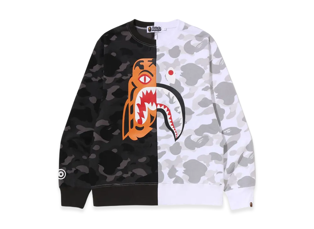 A BATHING APE Color Camo Tiger Shark Crewneck Sweatshirt "Black"