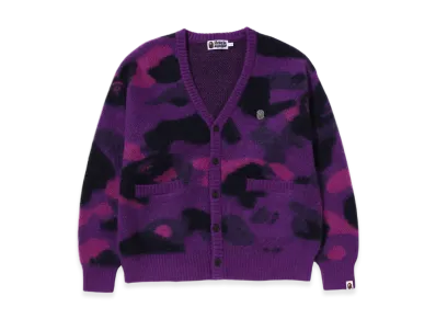 A BATHING APE Color Camo Mohair Knit Cardigan "Purple"