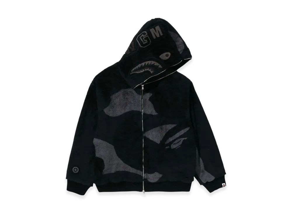 A BATHING APE Color Camo Shark Full Zip Sherpa Jacket "Black"