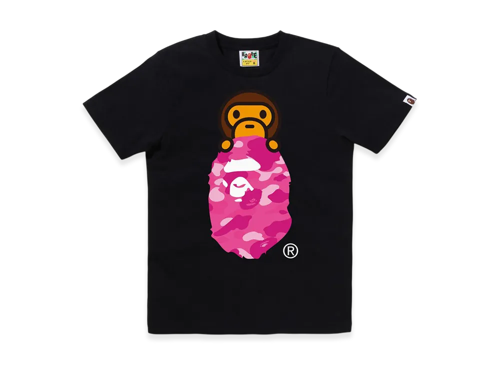 A BATHING APE Color Camo Milo On Ape Head Tee "Black/Pink"