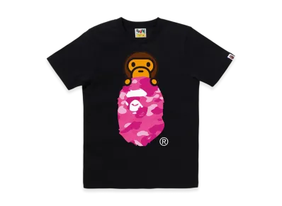 A BATHING APE Color Camo Milo On Ape Head Tee "Black/Pink"