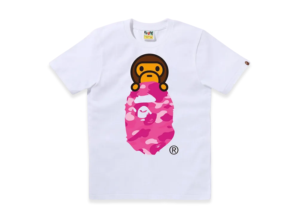 A BATHING APE Color Camo Milo On Ape Head Tee "White/Pink"