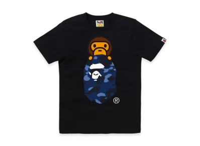 A BATHING APE Color Camo Milo On Ape Head Tee "Black/Navy"