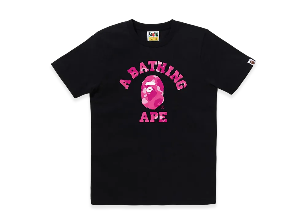 A BATHING APE Color Camo College Tee "Black/Pink"
