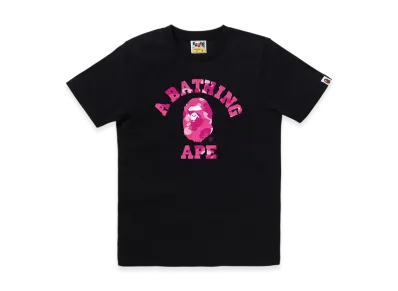 A BATHING APE Color Camo College Tee "Black/Pink"