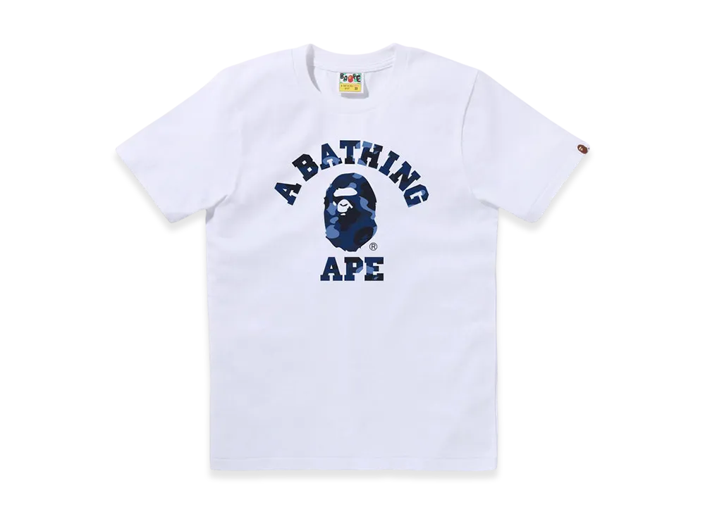 A BATHING APE Color Camo College Tee "White/Navy"