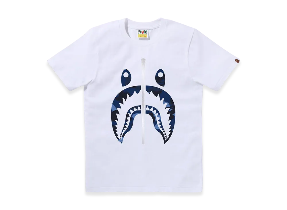 A BATHING APE Color Camo Shark Tee "White/Navy"
