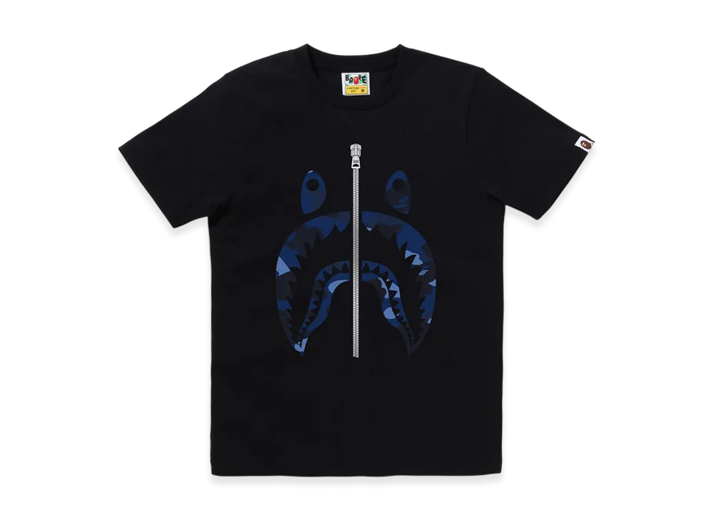A BATHING APE Color Camo Shark Tee "Black/Navy"