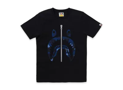 A BATHING APE Color Camo Shark Tee "Black/Navy"